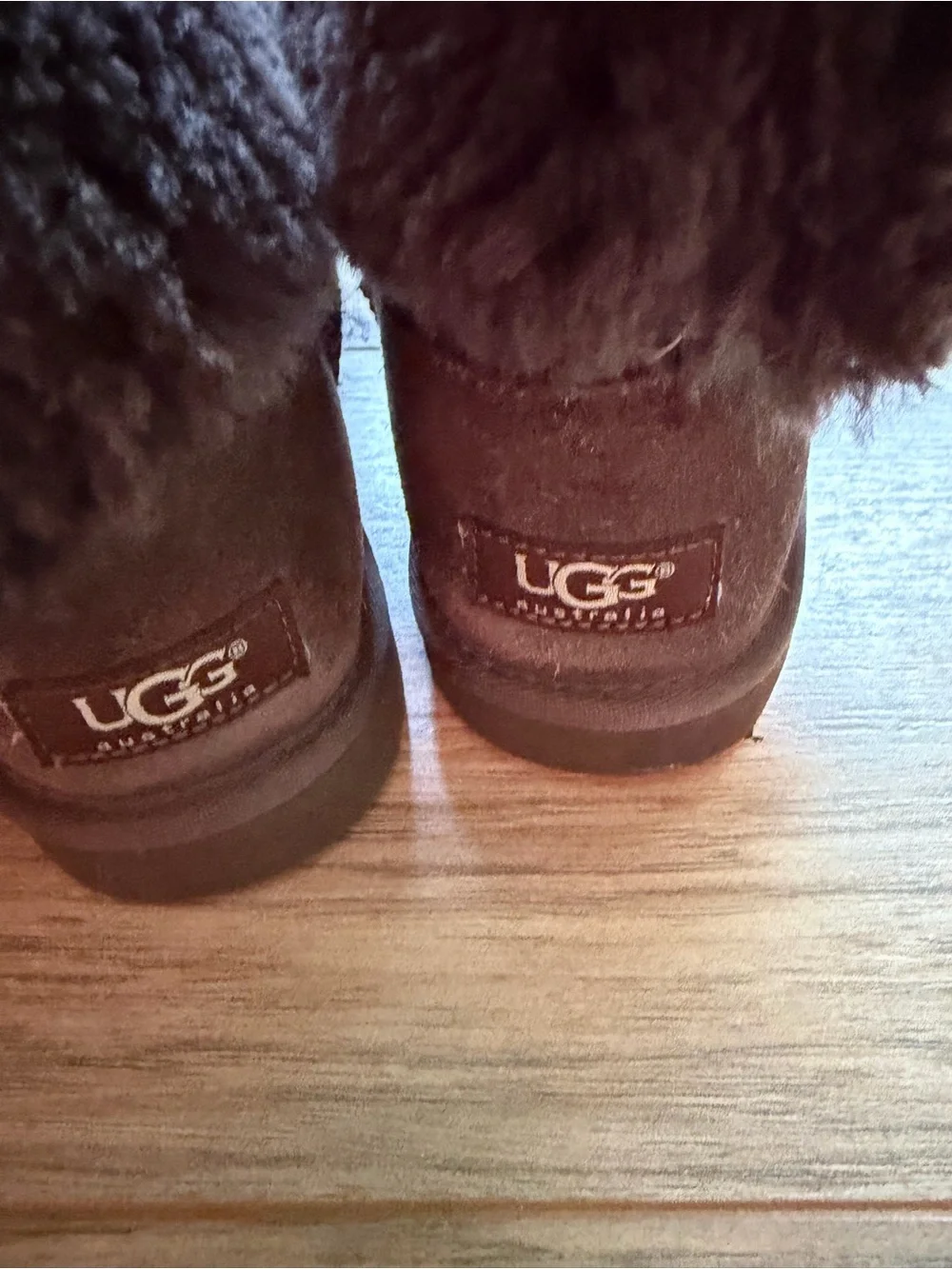 UGG Brown Suede Button-Accent Shearling Boots
